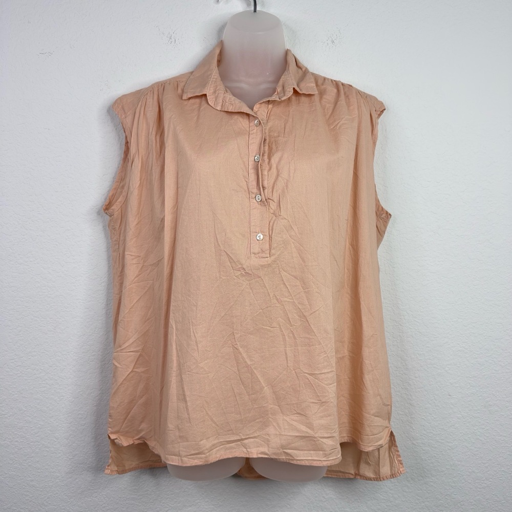 CALI by Cali Dreaming Shirt‎ Womens  L Peach Popover Minimalist Lagenlook Preppy